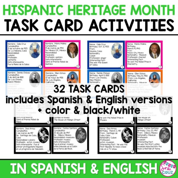 Hispanic Heritage Month Activities Task Cards