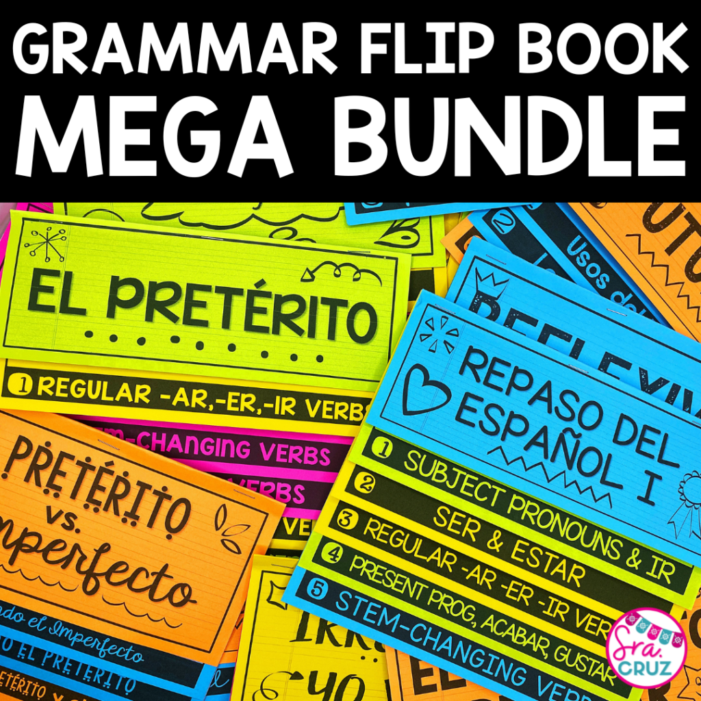 Spanish grammar flip books bundle cover